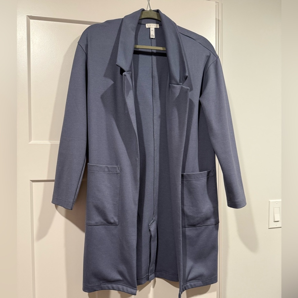 Stylish Blue Open Front Coat